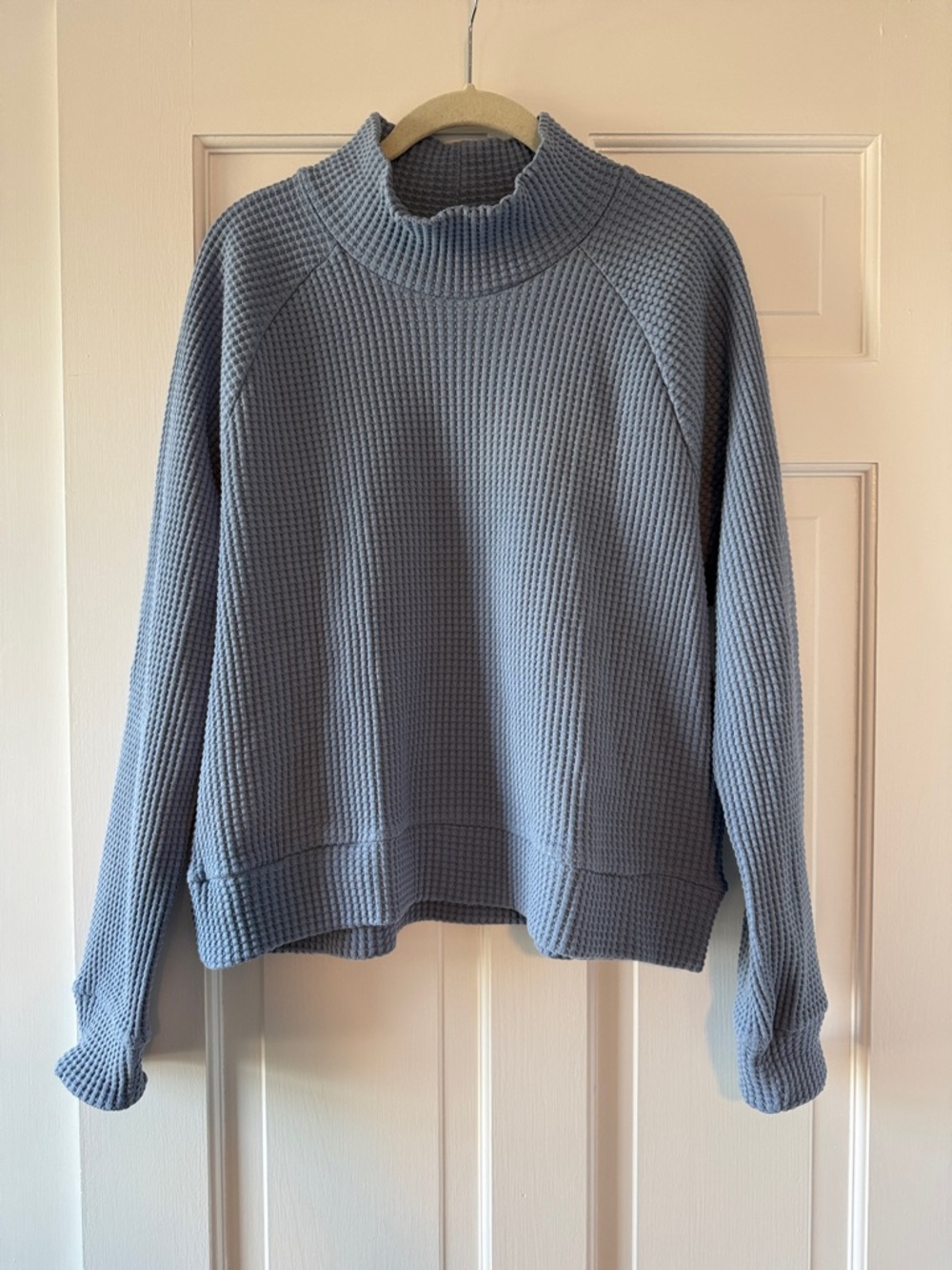 NWT The North Face Light Blue Waffle 100% Cotton Mock Neck Top Long Sleeve Med